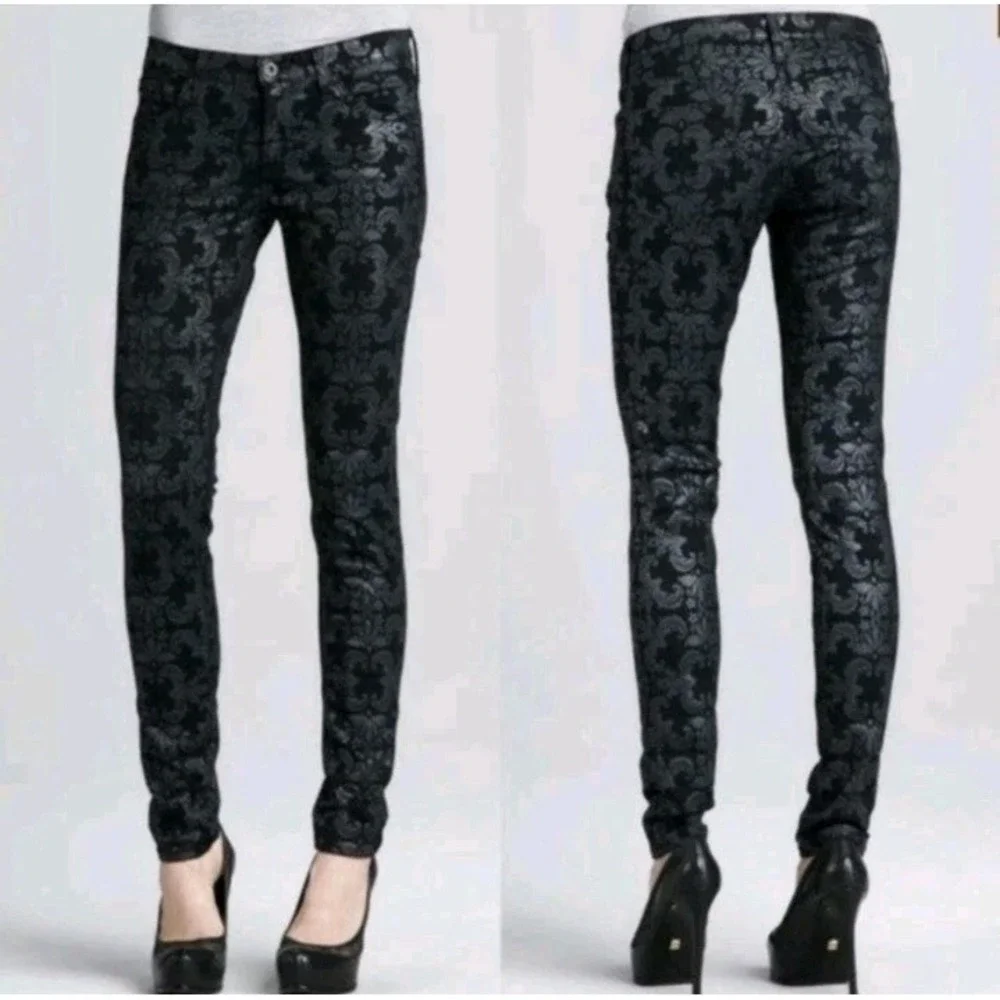 AG Adriano Goldschmie Womens 28R The Legging Ankle‎ Brocade Velvet Jeans Pants